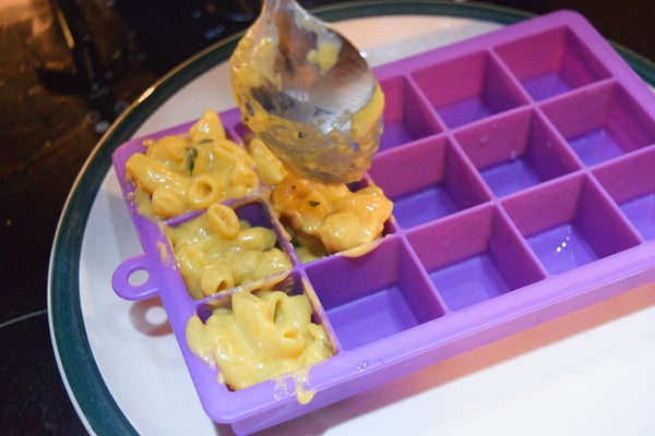 将通心粉奶酪填入冰格