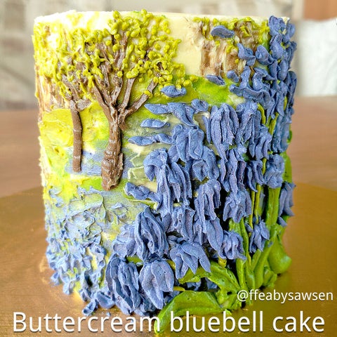 如何用黄油霜在蛋糕上作油画 & 裱蓝铃花
